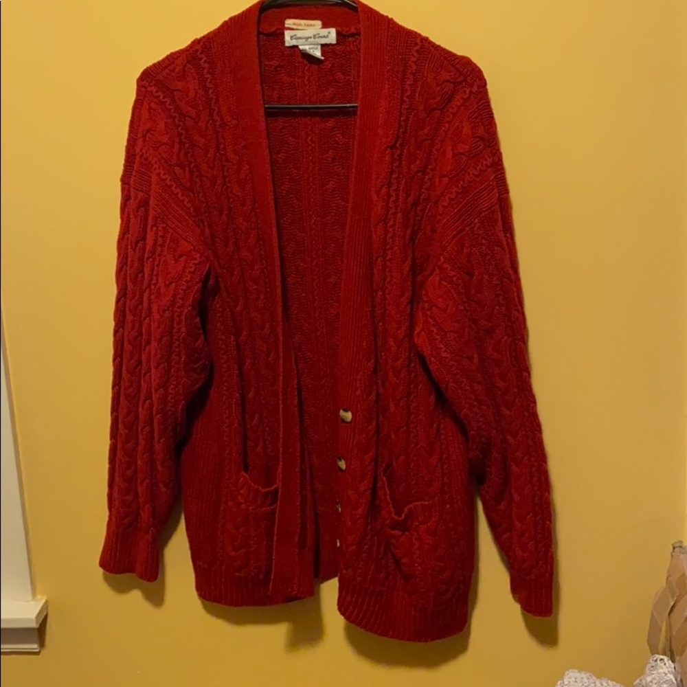 Long chunky red cardigan